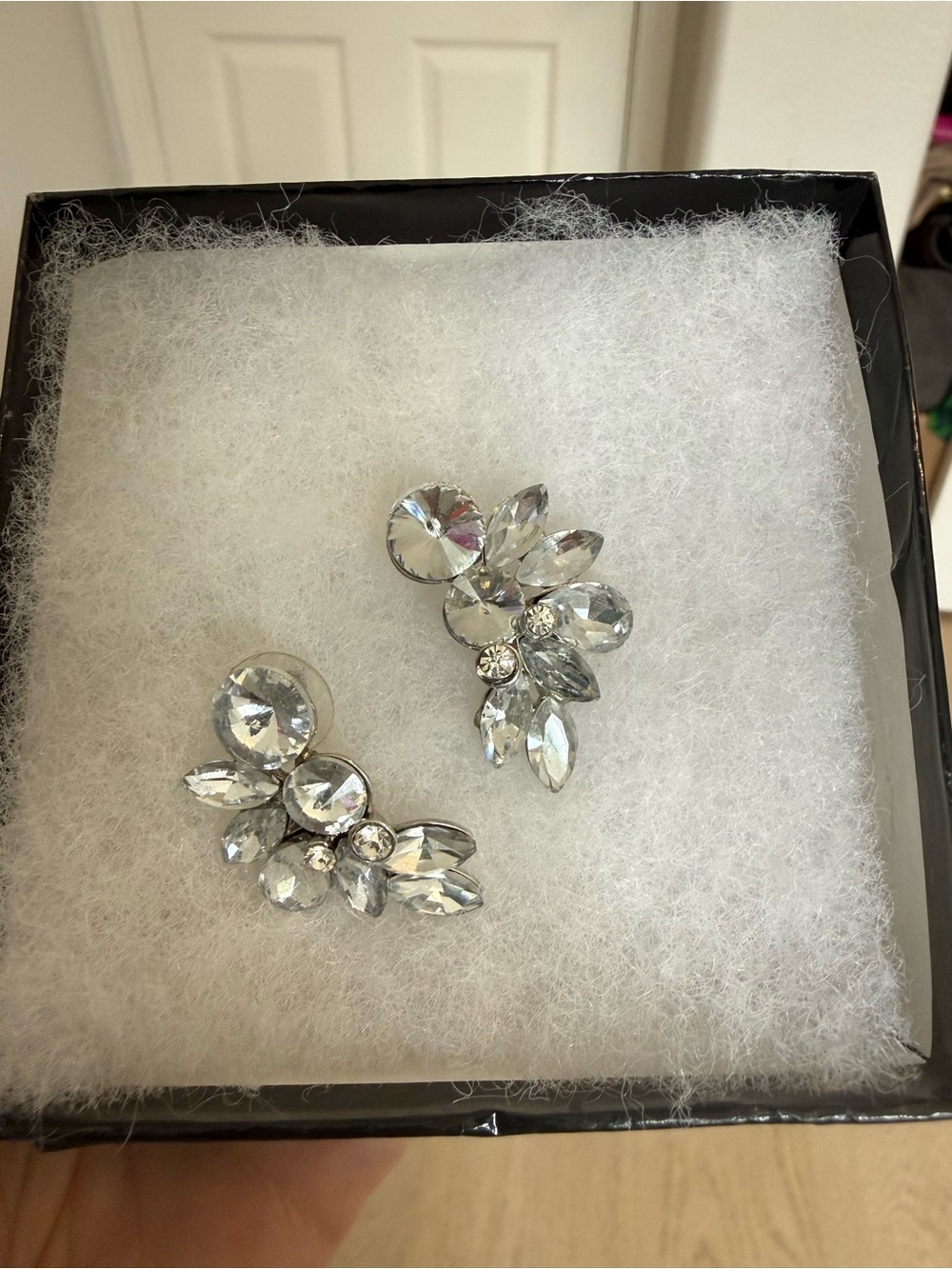Crystal Cluster Statement Earrings - Clear